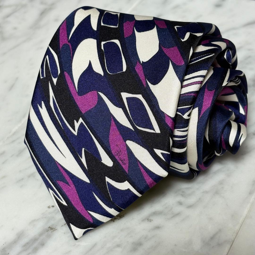 EMILIO PUCCI ネクタイ ネイビー ホワイト ボルドー ロゴ 総柄