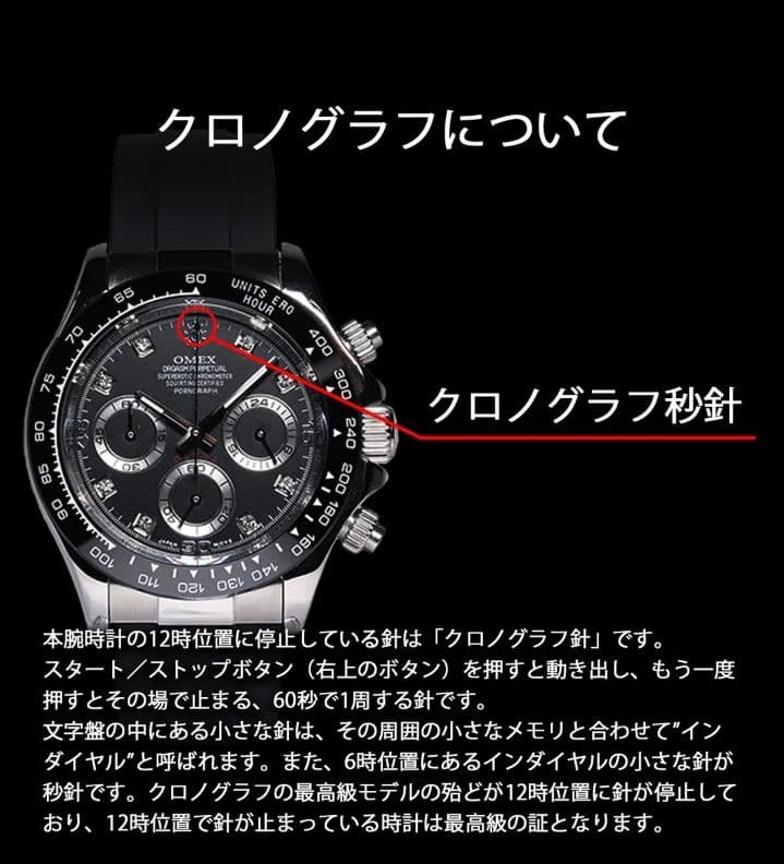 ＯＭＥＸデンマ (ゴールド×ブラック) クロノ クォーツ時計 日本製ムーブメント