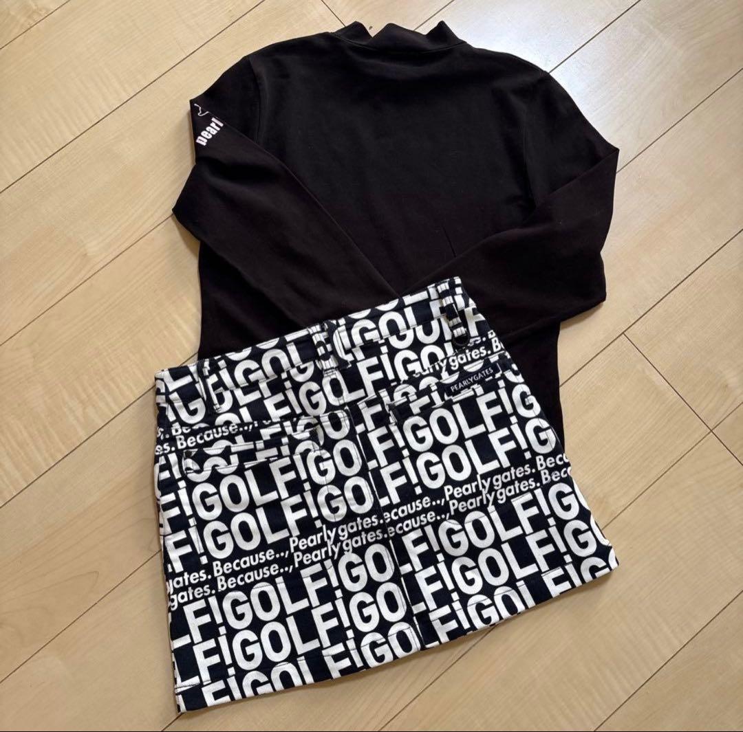 PEARLY GATES ロゴプリントスカート 黒✖️白　0 オマケ付き
