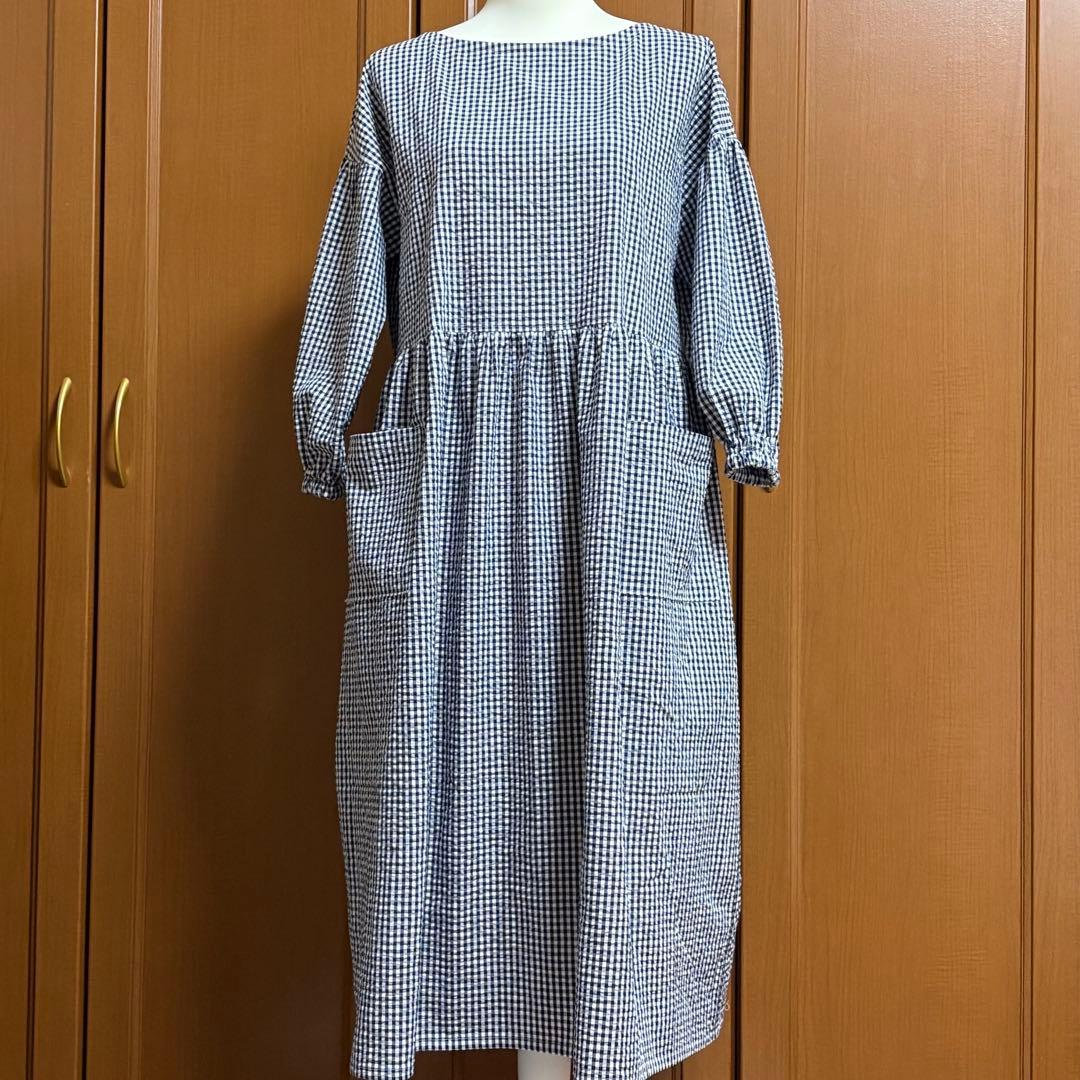 ハンドメイド割烹着　スモック　ワンピース