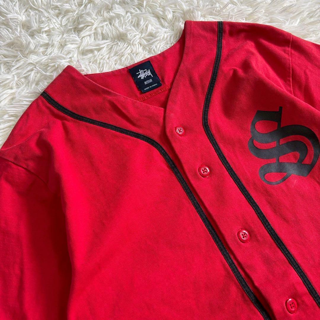 ステューシー ベースボールシャツ レッド 半袖 ショートスリーブ B044