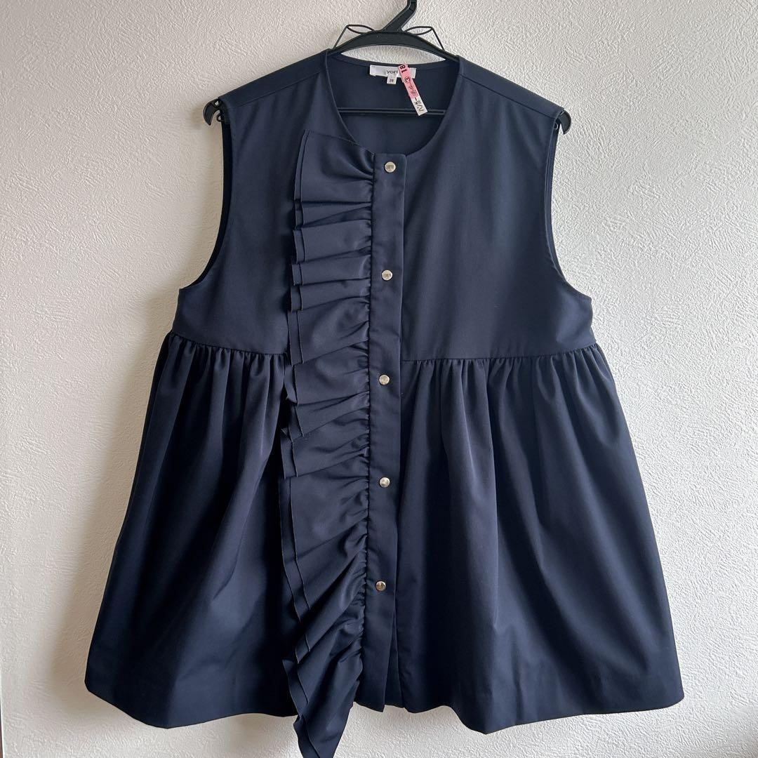 yori ヨリ♡ダブルフリルベスト ネイビー 38 クリーニング済み