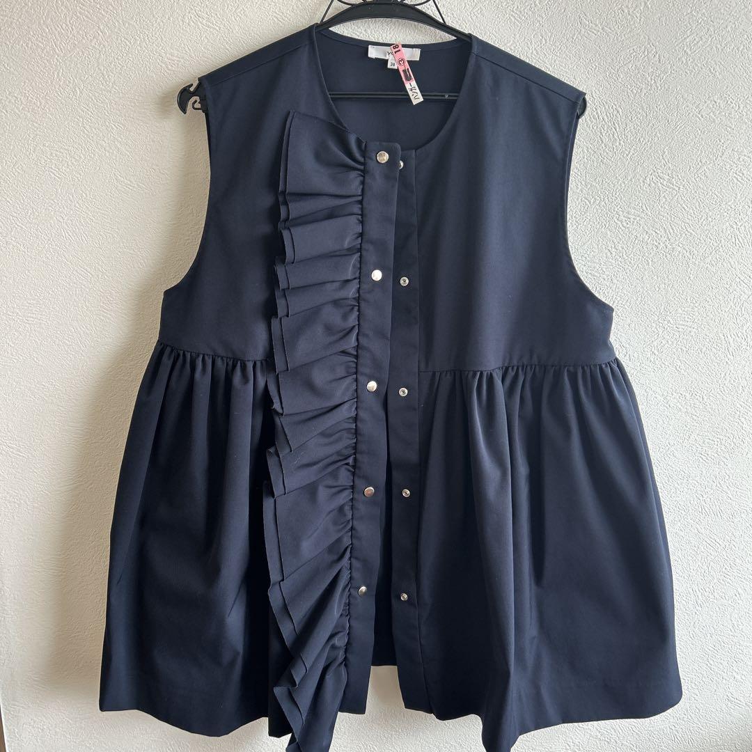yori ヨリ♡ダブルフリルベスト ネイビー 38 クリーニング済み
